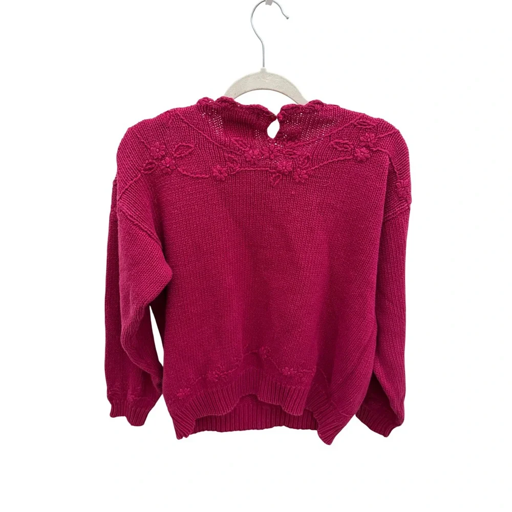 Cape Isle Knitters Hand Embroidered Floral 3D Knit Sweater Womens Small Pink VTG - Picture 7 of 7